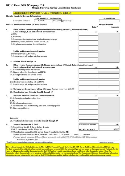 Opuc Form Ous 2 - Oregon Universal Service Contribution Worksheet ...