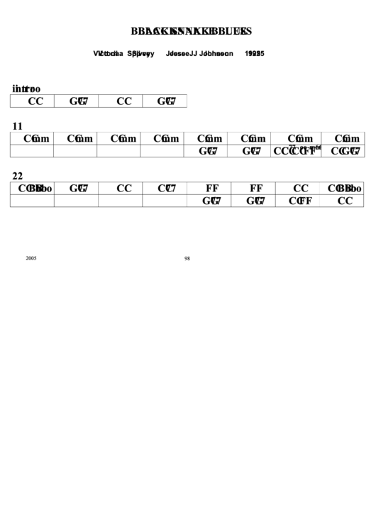 Jazz Chord Chart - Black Snake Blues Printable pdf