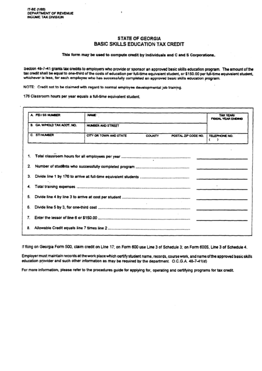 Form It8e Basic Skills Education Tax Credit State Of