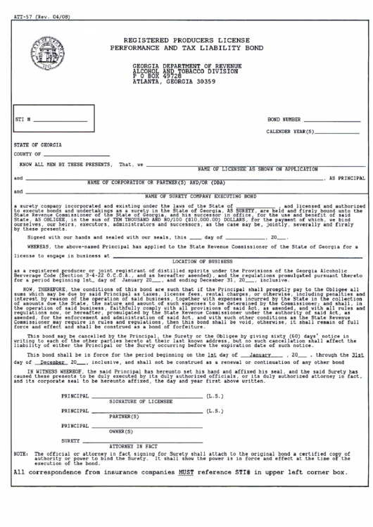 Fillable Form Att-57 - Registered Producers License Performance - Georgia Department Of Revenue Printable pdf