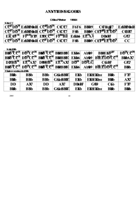 Anything Goes Chord Chart Printable pdf