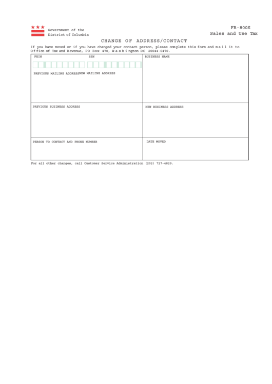 Form Fr-800s - Sales And Use Tax Form Printable pdf