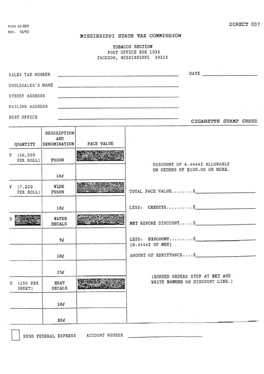Form 66 - 009 - Mississippi State Tax Commission Form Printable pdf