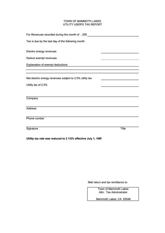 Utility Tax Return Report Form printable pdf download