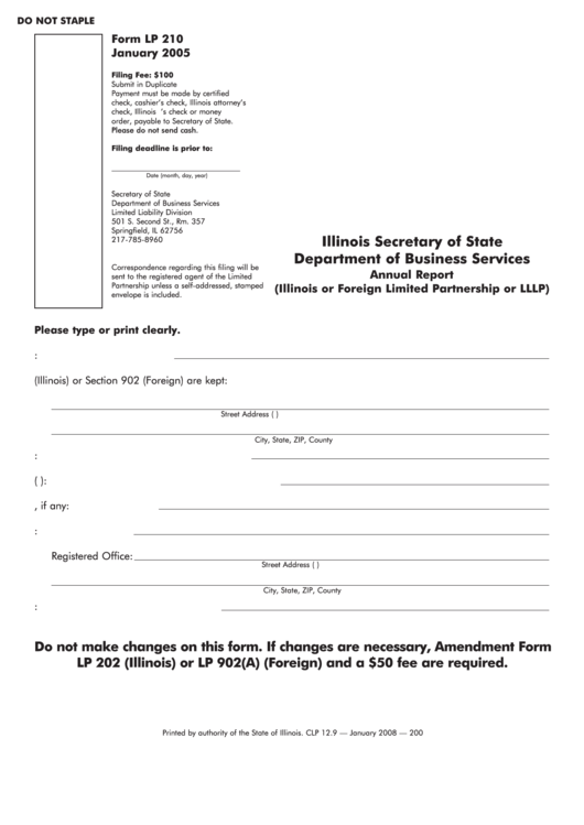 Fillable Form Lp 210 - Annual Report Form For Limited Partnership Printable pdf