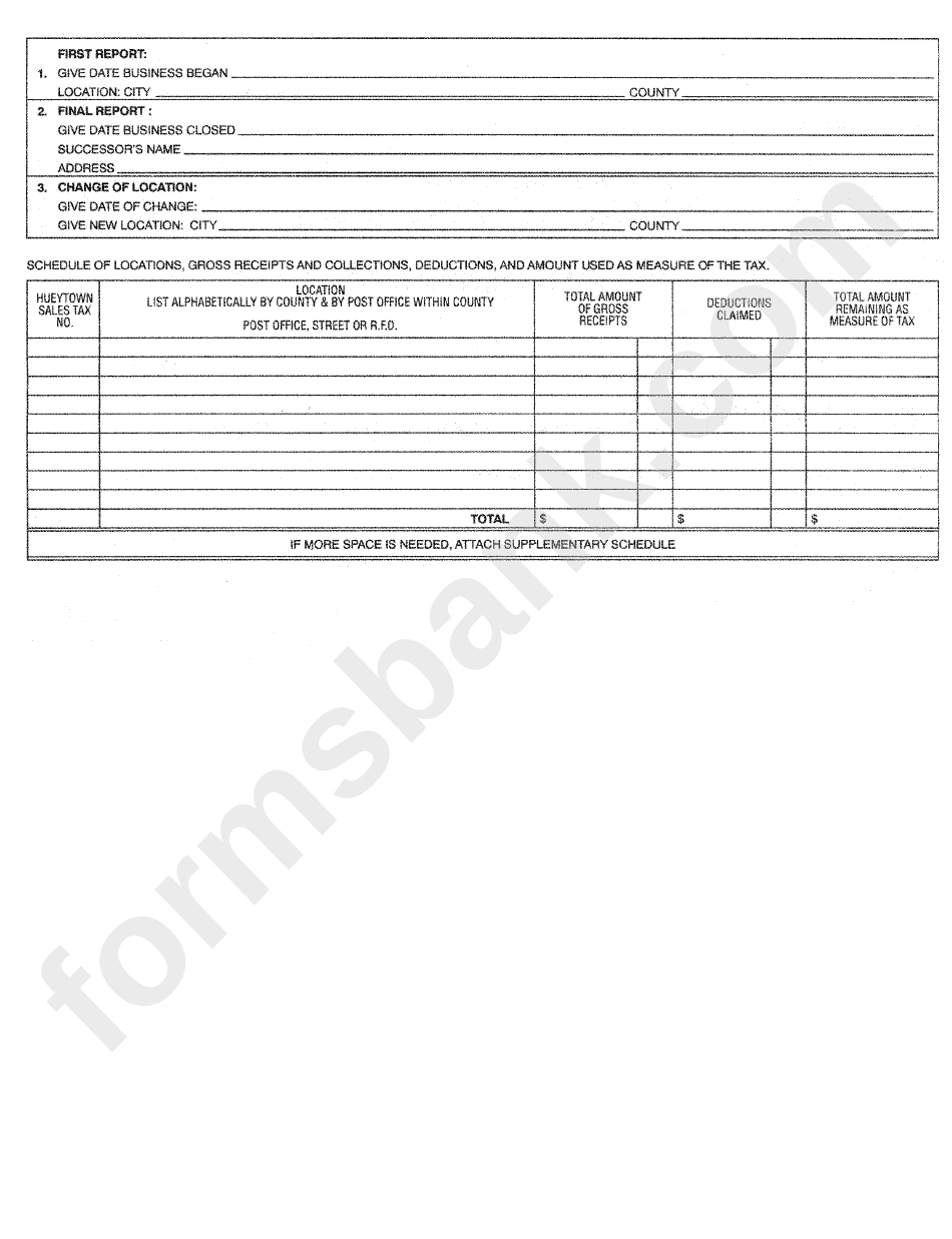 Lease Rental Tax Return Form - Hueytown