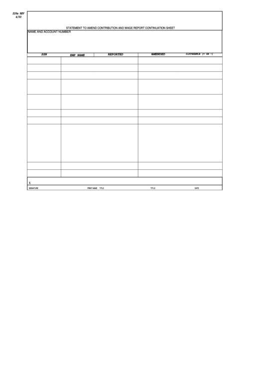 Form 226a - Statement To Amend Contribution And Wage Report Continuation Template Sheet