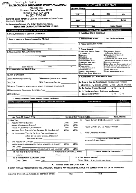 Employer Status Report Form - Employment Security Commission Printable pdf