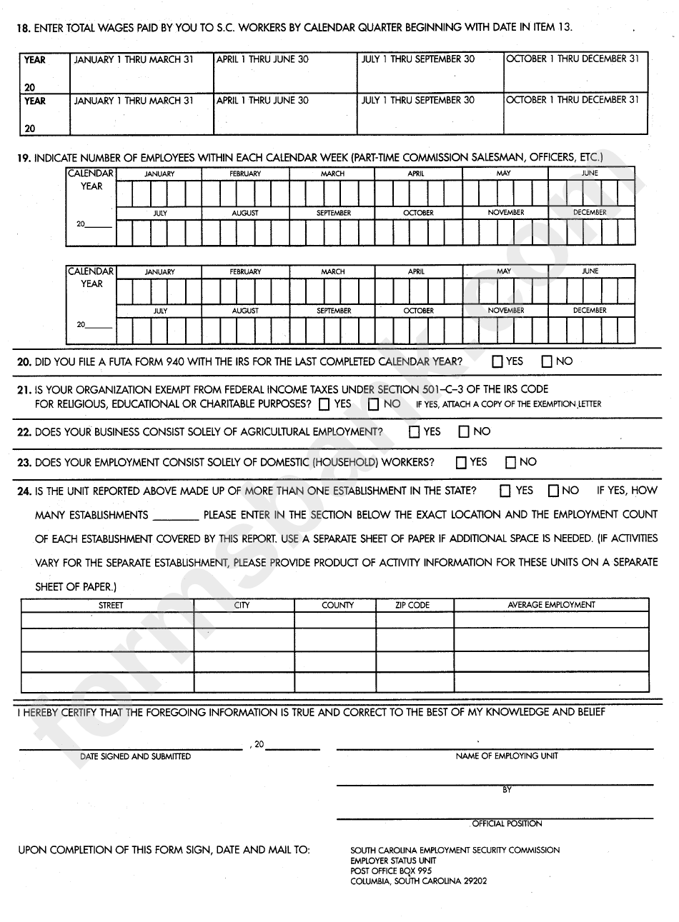 Employer Status Report Form - Employment Security Commission