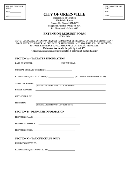 Form Erf - Extension Request Form Printable pdf