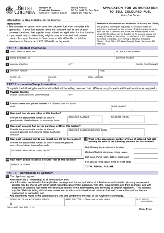 Fillable Application For Authorization To Sell Colored Fuel Form Printable pdf