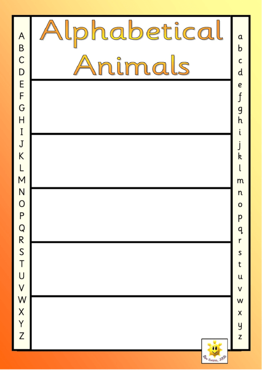 Spelling Abc Template (Alphabetical Animals) Printable pdf