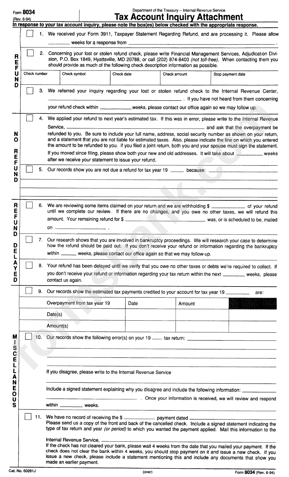 Form 8034 - Tax Account Inquiry Attachment Form