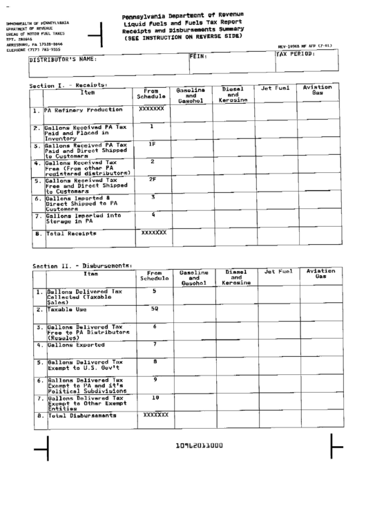 Liquid Fuels And Fuels Tax Report Receipts And Disbursement Summary Form Printable pdf