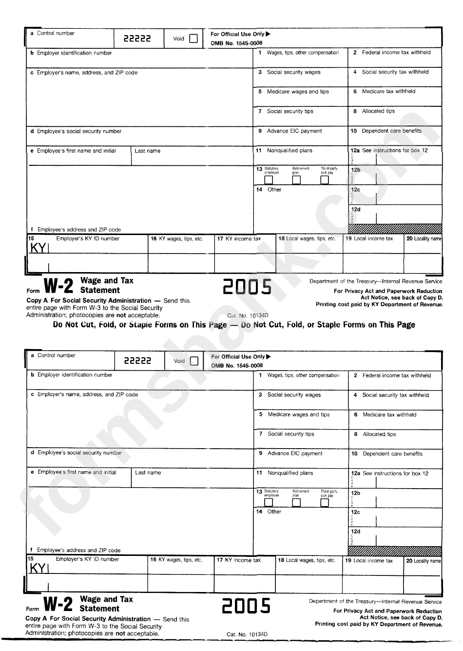 Form K-2 - Wage And Tax Statement Form