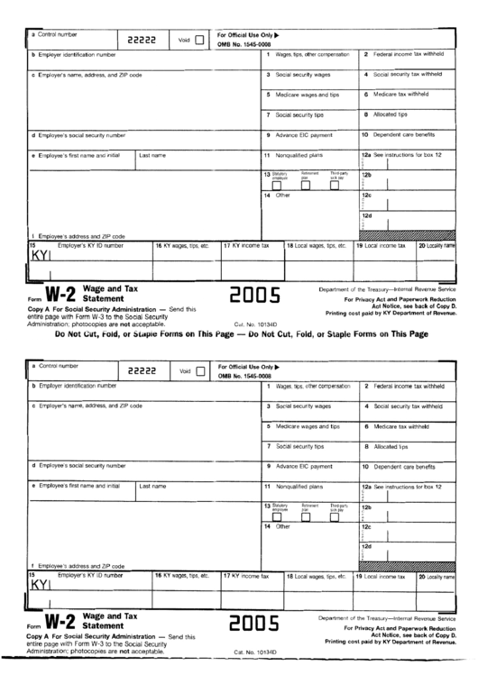 Form K-2 - Wage And Tax Statement Form Printable pdf