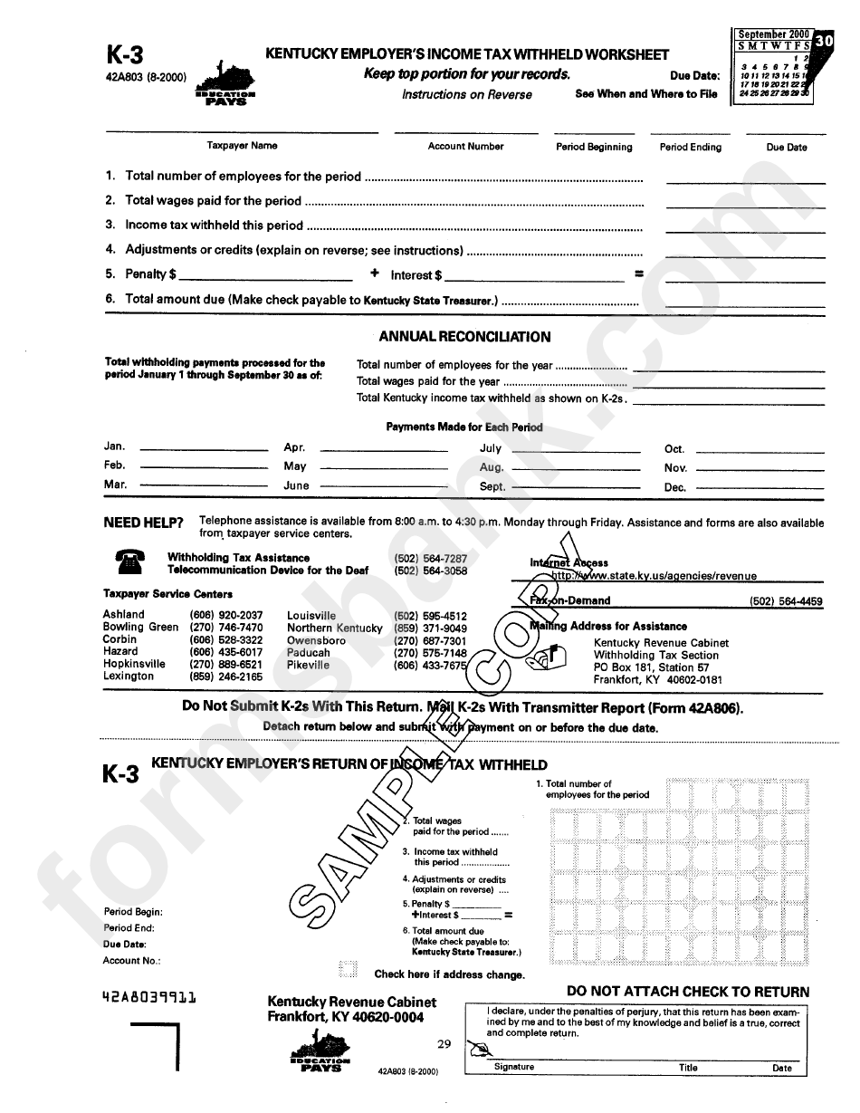 Form K-3 - Kentucky Employer