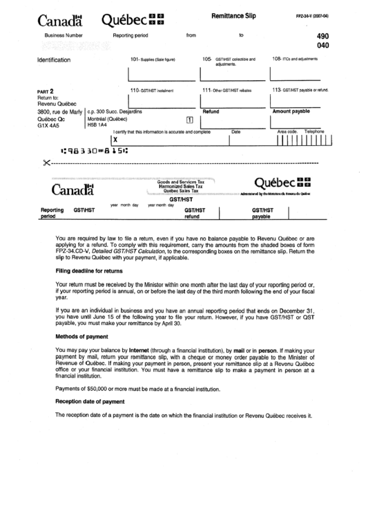 Form Vdz-34-V - Remittance Slip Printable pdf