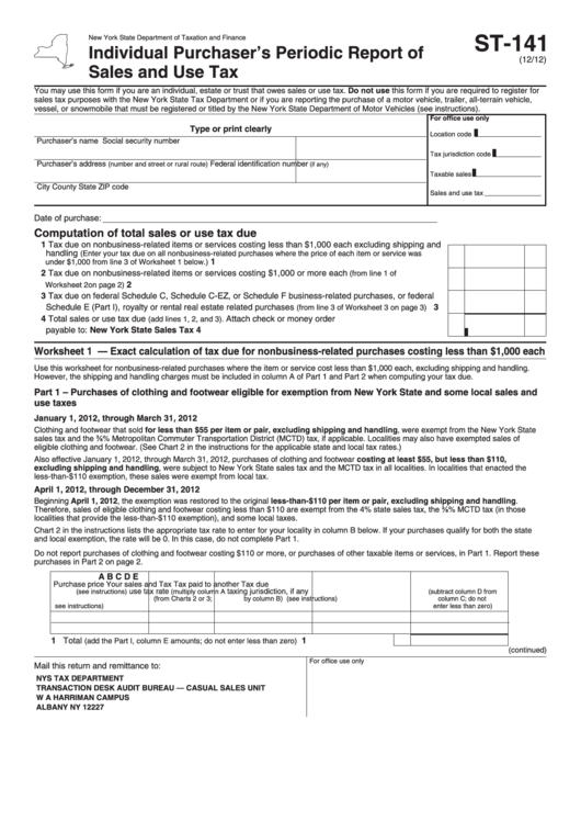 Form St-141 - Individual Purchaser