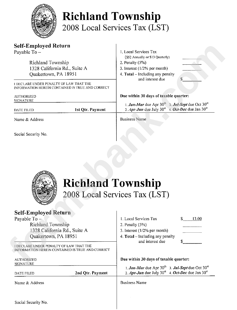 2008 Local Services Tax Form - Richland Township
