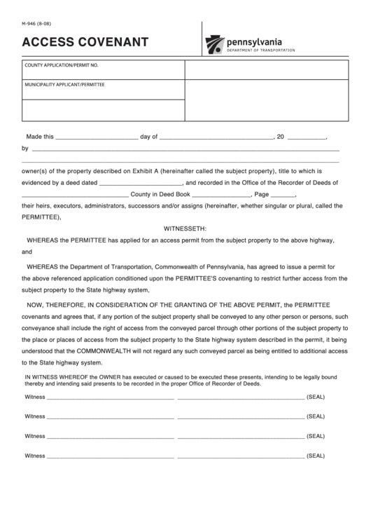 Form M-946 - Access Covenant Printable pdf