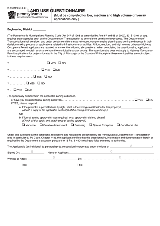 Form M-950mpc - Land Use Questionnaire Printable pdf