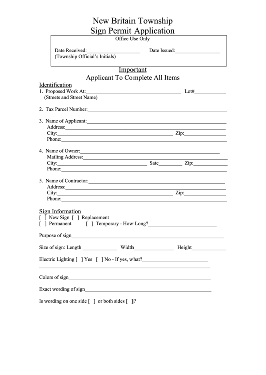 Sign Permit Application Form Printable pdf