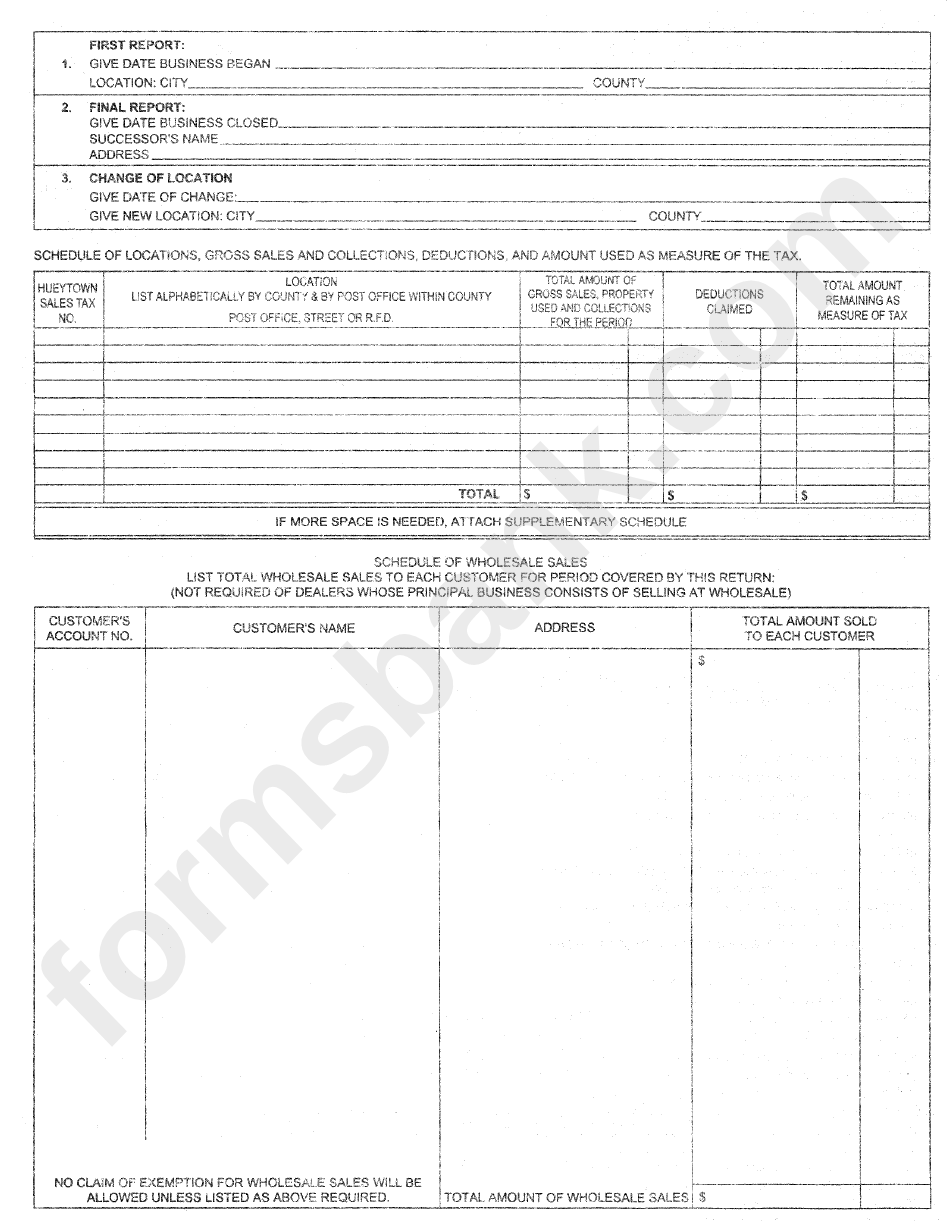 Gross Sales And Use Tax Monthly Report Form - Hueytown