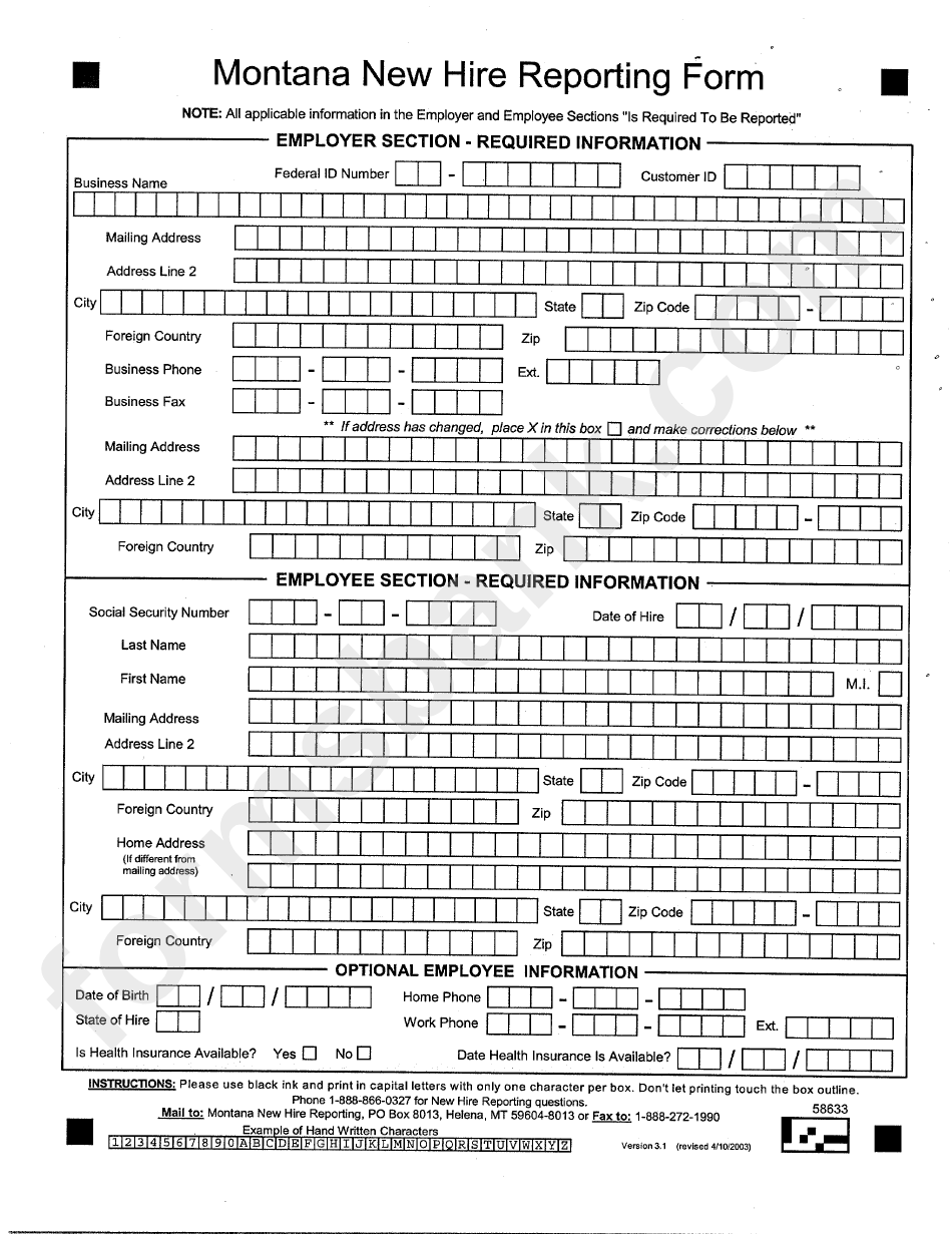 Montana New Hire Reporting Form