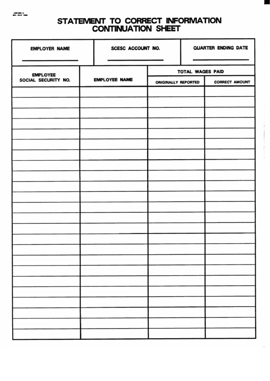 Form Uce120c - Statement To Correct Information - Continuation Sheet Printable pdf