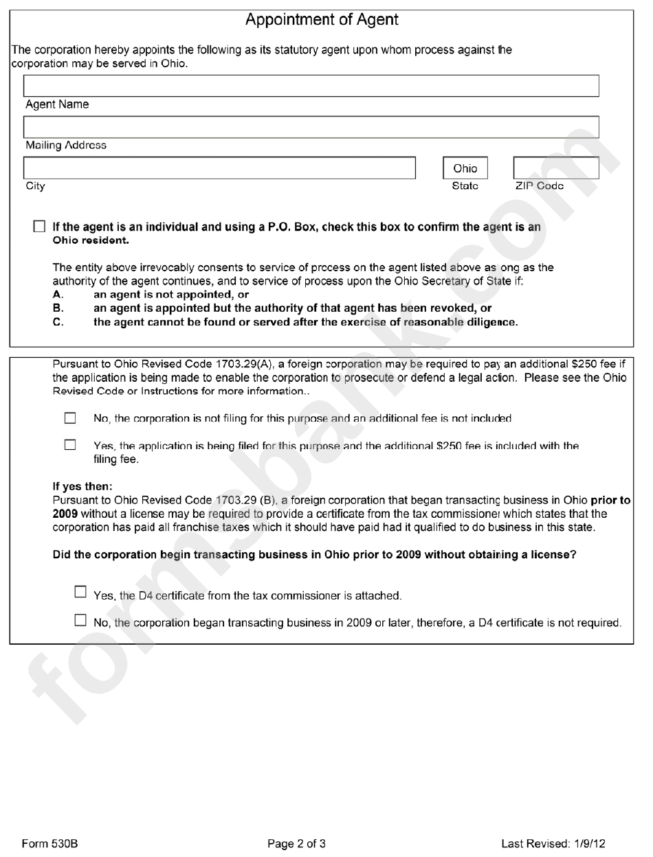 Form 530b - Foreign Nonprofit Corporation Application For License