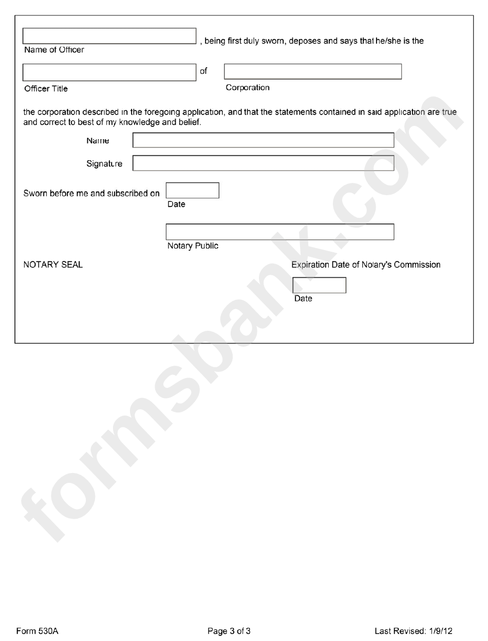 Form 530a - Foreign For-Profit Corporation Application For License
