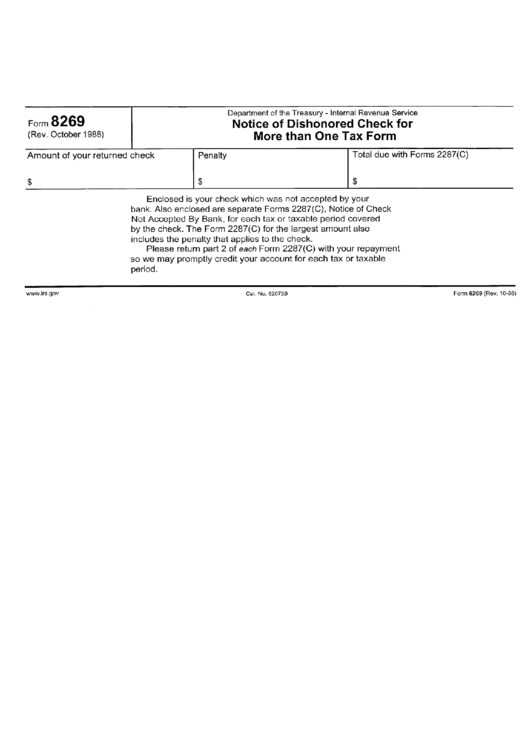 Form 8269 - Notice Of Dishonored Check For More Than One Tax Form Printable pdf
