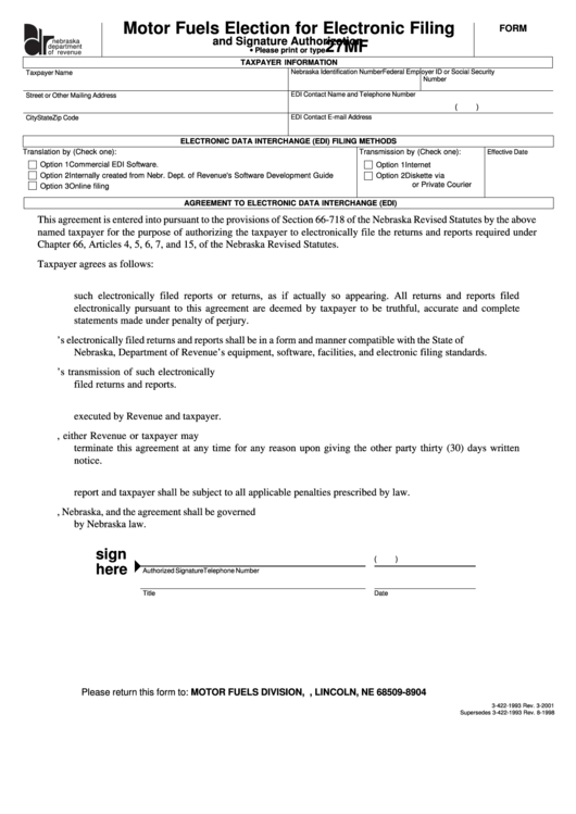 Form 27mf - Motor Fuels Election For Electronic Filing And Signature Authorization Form Printable pdf