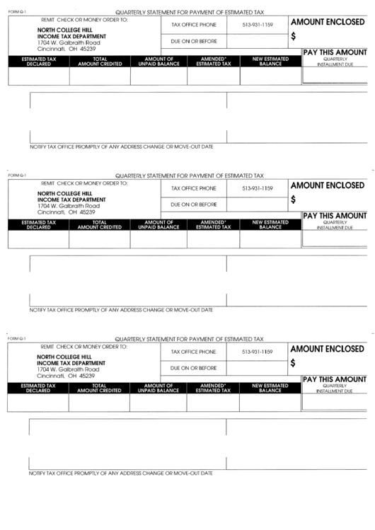Form Q-1 - Quarterly Statement For Payment Of Estimated Tax Form - State Of Ohio Printable pdf