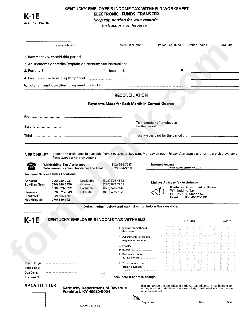 Form K-1e - Kentucky Employer