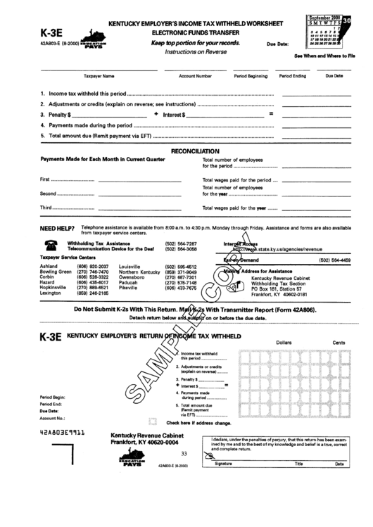 Form K-3e - Kentucky Employer