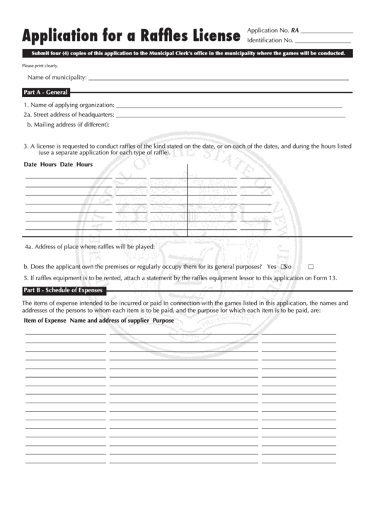 Fillable Application For A Raffles License Form Printable pdf