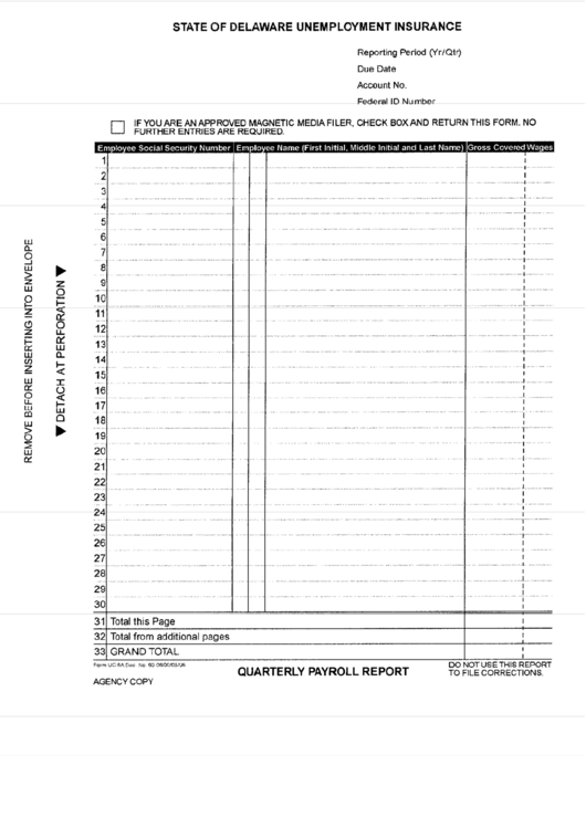 Quarterly Payroll Report Form printable pdf download