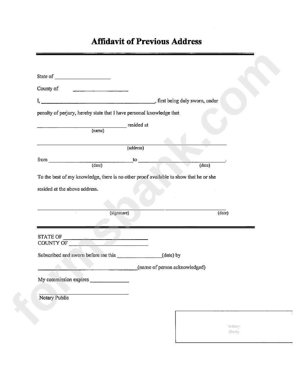 Affidavit Of Previous Address Form