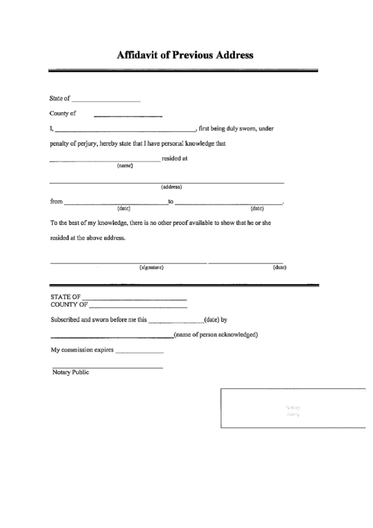 Affidavit Of Previous Address Form Printable pdf