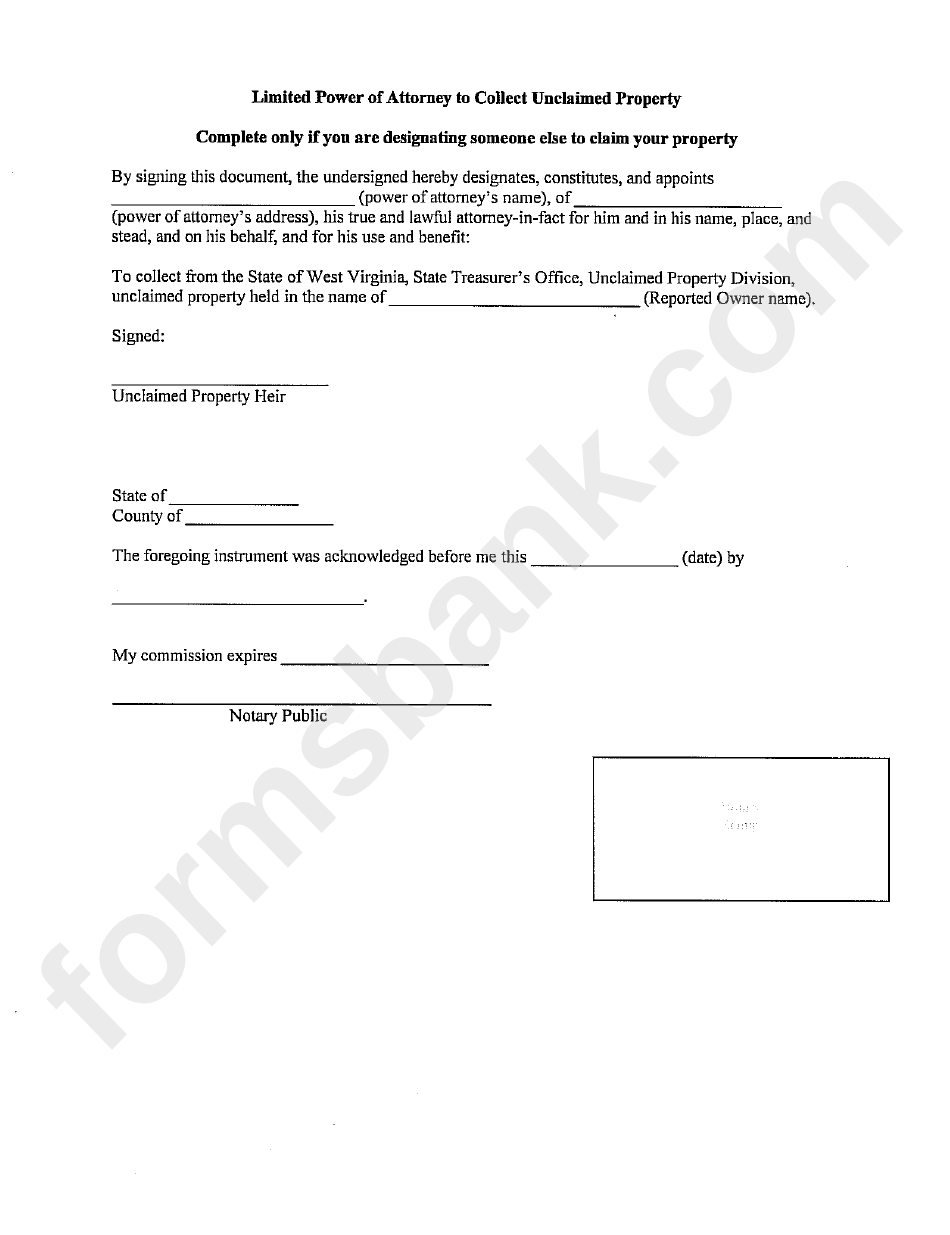 Unclaimed Properity Estate Claim Declaration Form