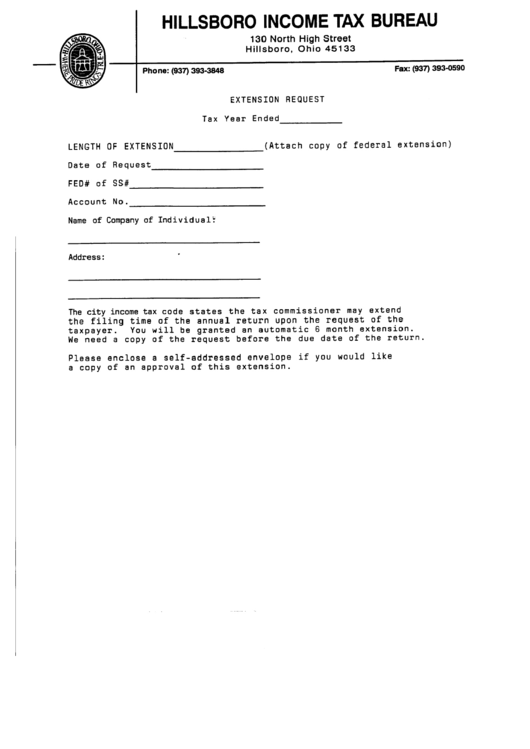 Extension Request Form - State Of Ohio Printable pdf