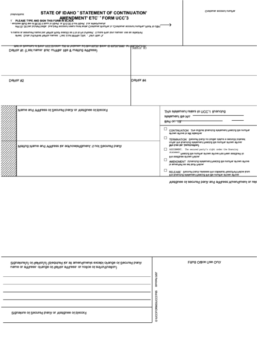 Form Ucc-3 - Statement Of Continuation, Amendment, Etc Printable pdf