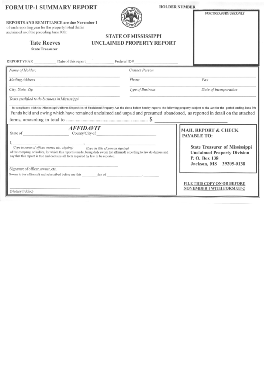 Form Up-1 - Unclaimed Properity Report Printable pdf