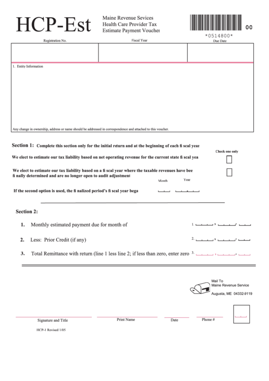 Form Hcp-Est - Health Care Provider Tax Estimate Payment Voucher Form Printable pdf