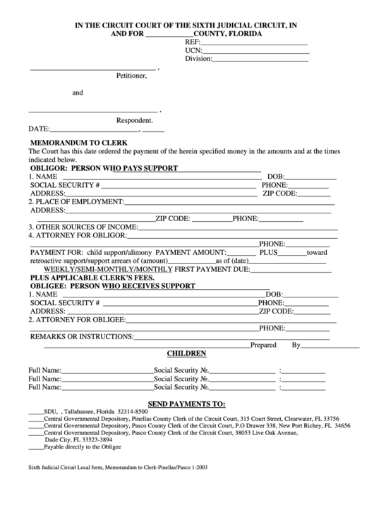 Memorandum To Clerk Form - Florida Printable pdf