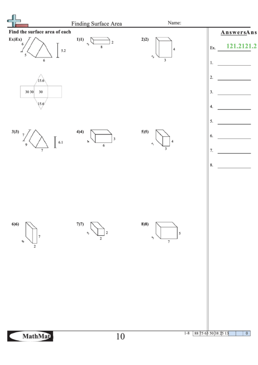Finding Surface Area Worksheet Printable pdf