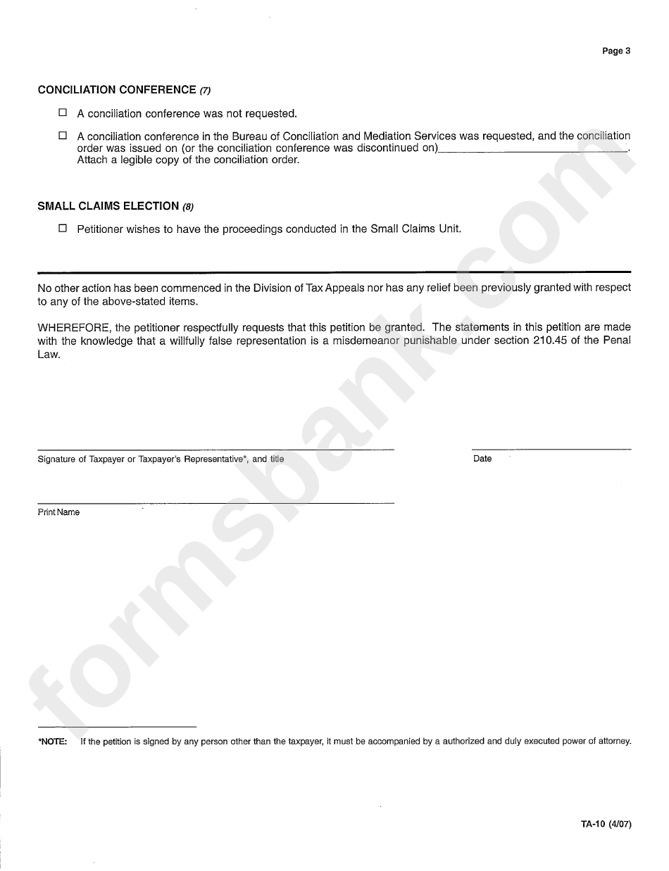 Form Ta-10 - Petition Form - Division Of Tax Appeals