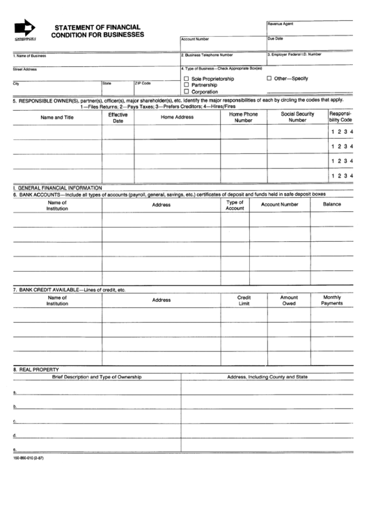 Statement Of Financial Condition For Businesses Form Printable pdf